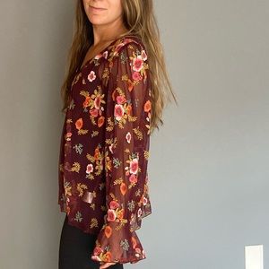 Anthropologie mesh floral embroidered top blouse